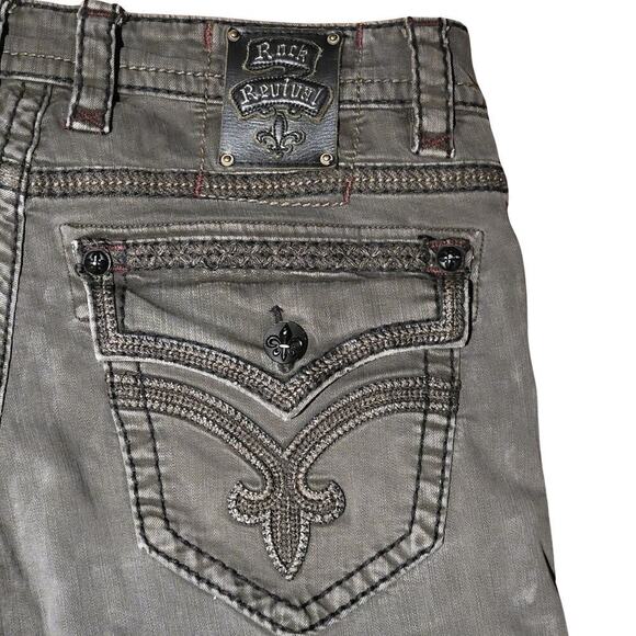 ROCK REVIVAL Gray Ben Straight Leather Detail Jeans Mens 36 Rebel Biker 90's - Picture 12 of 16